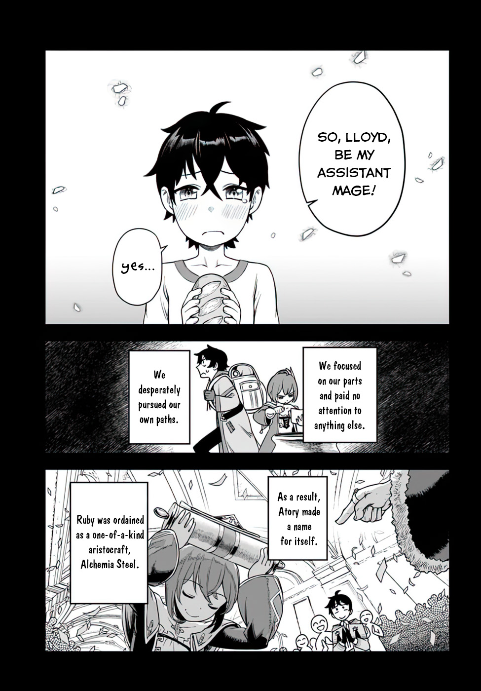 Ore Igai Dare mo Saishu Dekinai Sozai na no ni "Sozai Saishuritsu ga Hikui" to Pawahara suru Osananajimi Renkinjutsushi to Zetsuen shita Senzoku Madoushi, Henkyou no Machi de Slow Life wo Okuritai. A genius alchemist and an incompetent assistant 第18页