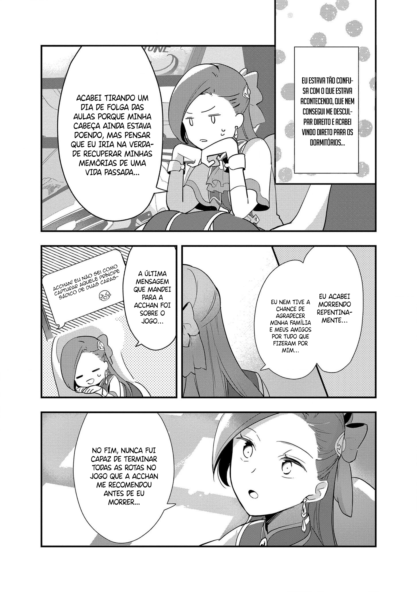 Otome Game no Hametsu Flag shika nai Akuyaku Reijou ni Tensei shite shimatta... Zettai Zetsumei! Hametsu Sunzen Hen Uma menina de 15 anos chamada Katarina recupera as memórias de sua vida passada. 第16页