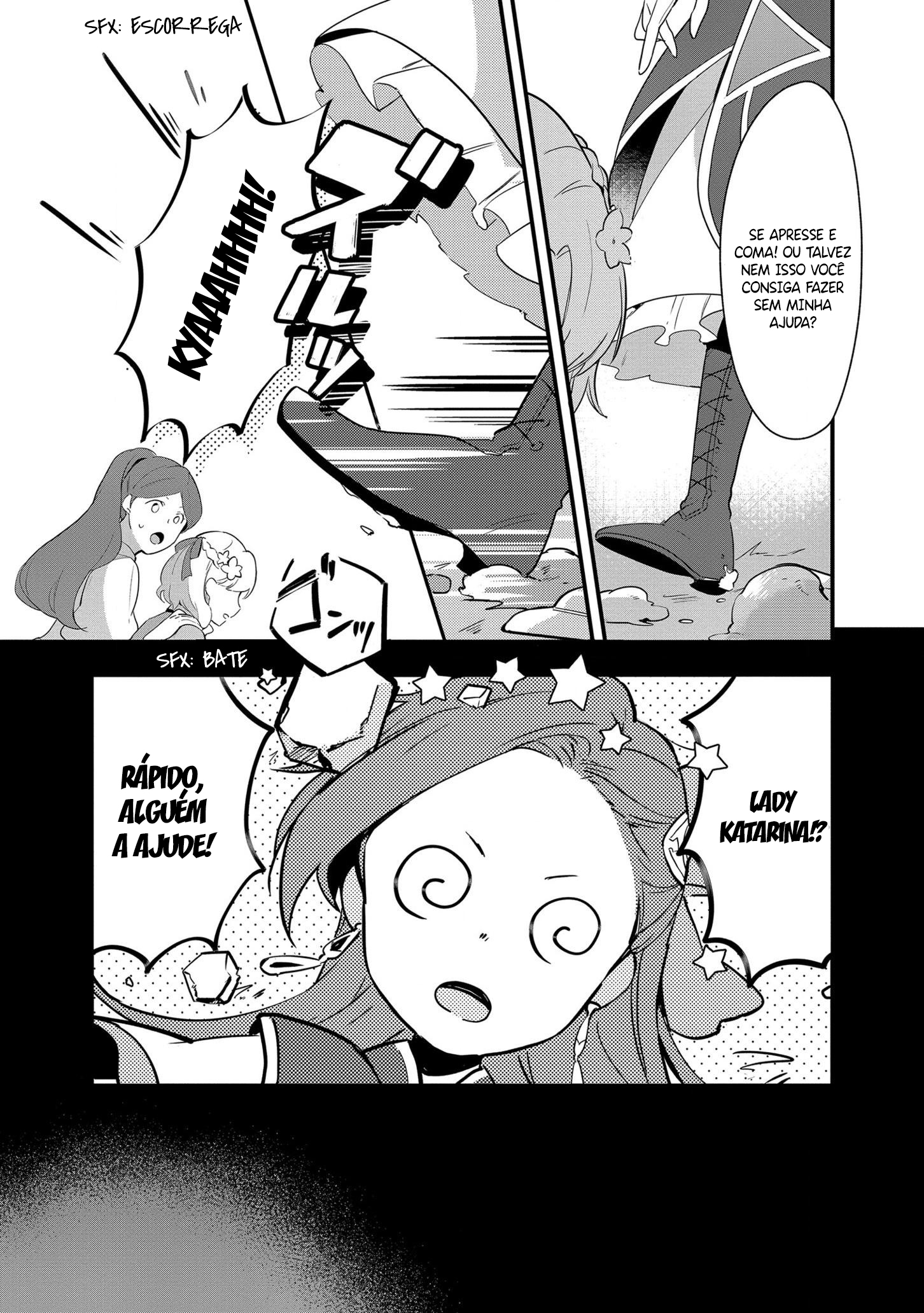 Otome Game no Hametsu Flag shika nai Akuyaku Reijou ni Tensei shite shimatta... Zettai Zetsumei! Hametsu Sunzen Hen Uma menina de 15 anos chamada Katarina recupera as memórias de sua vida passada. 第6页
